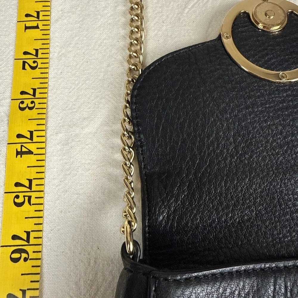 Michael Kors Black Leather Small Essentials Crossbody Purse Gold Accent Festival